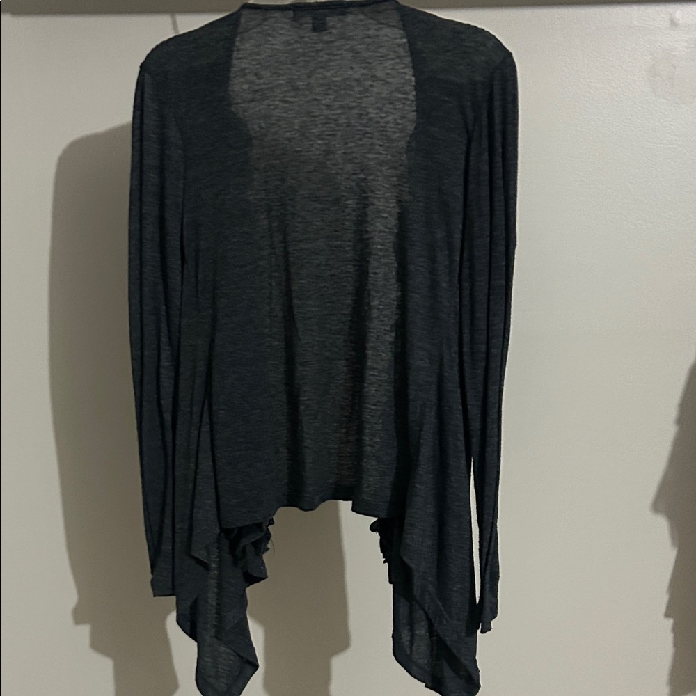 Dark Gray Ruffle-Trim Open Front Cardigan - Picture 6 of 10